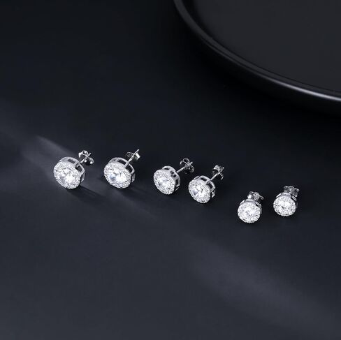 SLUYNZ Sterling Silver Round Halo CZ Stud Earrings for Women Teen Girls Simulated Diamond Earrings Studs 7MM/8MM/9MM in Saudi Arabia