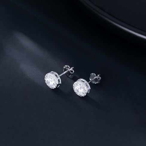 SLUYNZ Sterling Silver Round Halo CZ Stud Earrings for Women Teen Girls Simulated Diamond Earrings Studs 7MM/8MM/9MM in Saudi Arabia