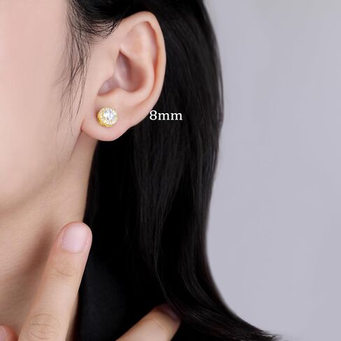 Sluynz Sterling Silver Round Halo Cz Stud أقراط للنساء الفتيات في سن المراهقة محاكاة أقراط الماس 7mm/8mm/9mm in Saudi Arabia