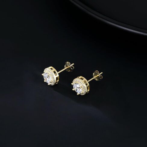 Sluynz Sterling Silver Round Halo Cz Stud أقراط للنساء الفتيات في سن المراهقة محاكاة أقراط الماس 7mm/8mm/9mm in Saudi Arabia
