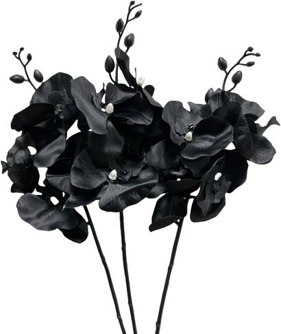 Corkwaw 3Pcs Artificial Fake Flowers Butterfly Orchid, Silk Plant Real Touch phalaenopsis is Used in Offices, Dining Table Centers, Weddings, Home Decoration (Black) in Kuwait