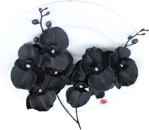 Corkwaw 3Pcs Artificial Fake Flowers Butterfly Orchid, Silk Plant Real Touch phalaenopsis is Used in Offices, Dining Table Centers, Weddings, Home Decoration (Black) in Kuwait