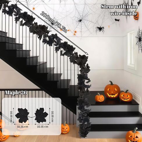 2pcs Black Maple Leaf Garlands Halloween Artificial Flower Garland Fall Leaves Vines for Autumn Thankgiving Decoration for Home Wedding Party in Saudi Arabia