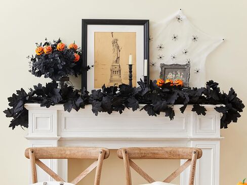 2pcs Black Maple Leaf Garlands Halloween Artificial Flower Garland Fall Leaves Vines for Autumn Thankgiving Decoration for Home Wedding Party in Saudi Arabia