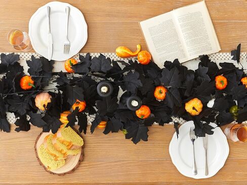 2pcs Black Maple Leaf Garlands Halloween Artificial Flower Garland Fall Leaves Vines for Autumn Thankgiving Decoration for Home Wedding Party in Saudi Arabia