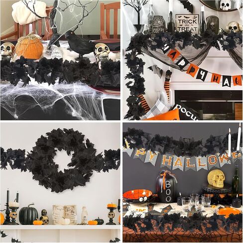 2pcs Black Maple Leaf Garlands Halloween Artificial Flower Garland Fall Leaves Vines for Autumn Thankgiving Decoration for Home Wedding Party in Saudi Arabia