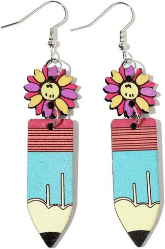 Handmade Wooden Stackable Book Dangle Earrings Lightweight Teacher Student Stack of Books Reading Earrings for Women Librarian Teachers Appreciation Day Gifts Graduation Back to School Jewelry in Saudi Arabia