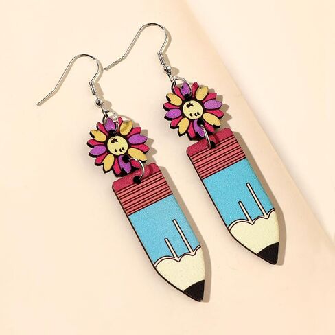 Handmade Wooden Stackable Book Dangle Earrings Lightweight Teacher Student Stack of Books Reading Earrings for Women Librarian Teachers Appreciation Day Gifts Graduation Back to School Jewelry in Saudi Arabia