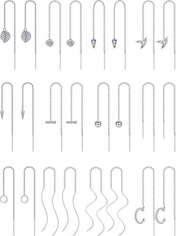 12 Pairs Stainless Steel Threader Earrings for Women Double Twist Wave Chain Tassel Earrings Threader Lightweight Minimalist Long Bar Arrow Drop Dangle Chain Set in Saudi Arabia