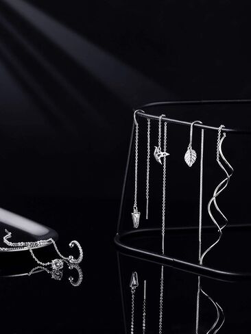 12 Pairs Stainless Steel Threader Earrings for Women Double Twist Wave Chain Tassel Earrings Threader Lightweight Minimalist Long Bar Arrow Drop Dangle Chain Set in Saudi Arabia