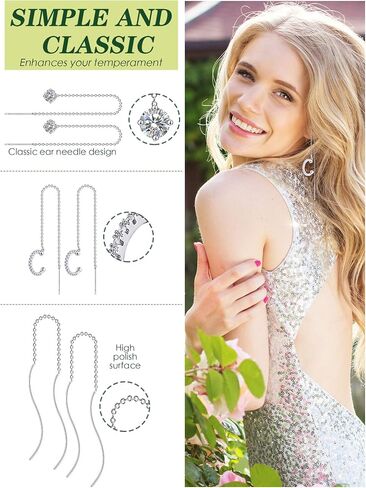 12 Pairs Stainless Steel Threader Earrings for Women Double Twist Wave Chain Tassel Earrings Threader Lightweight Minimalist Long Bar Arrow Drop Dangle Chain Set in Saudi Arabia