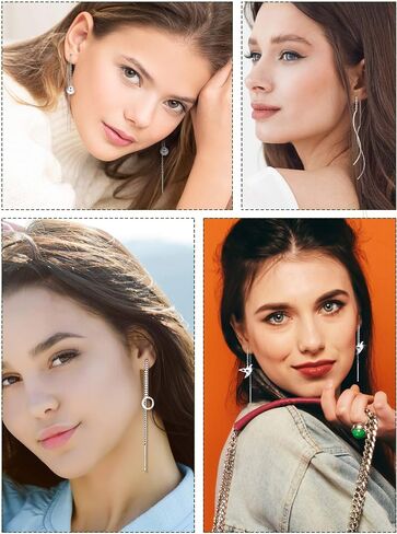 12 Pairs Stainless Steel Threader Earrings for Women Double Twist Wave Chain Tassel Earrings Threader Lightweight Minimalist Long Bar Arrow Drop Dangle Chain Set in Saudi Arabia