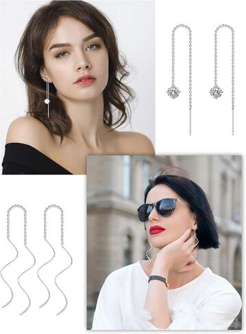 12 Pairs Stainless Steel Threader Earrings for Women Double Twist Wave Chain Tassel Earrings Threader Lightweight Minimalist Long Bar Arrow Drop Dangle Chain Set in Saudi Arabia