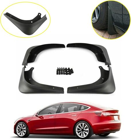 Bewild for Tesla Model 3 Fender Mud Flaps Front Rear Splash Guards No Drilling Mud Guard Compatible with Tesla Model 3 2017-2023 Accessories (Set of 4) (Glossy Red) in Saudi Arabia