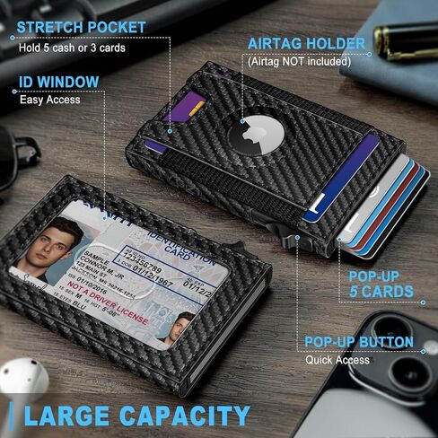 محفظة Airtag للرجال، محفظة رفيعة منبثقة لبطاقات الائتمان RFID بلوك للرجال مع صندوق هدايا in Kuwait