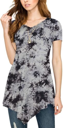 Lock and Love Women's Short Sleeve All Over Tie-Dye Ombre Tunic Shirt in Saudi Arabia