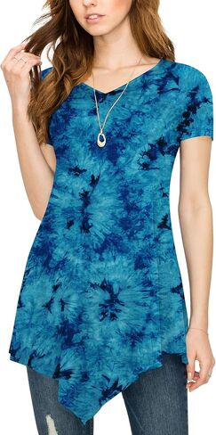 Lock and Love Women's Short Sleeve All Over Tie-Dye Ombre Tunic Shirt in Saudi Arabia