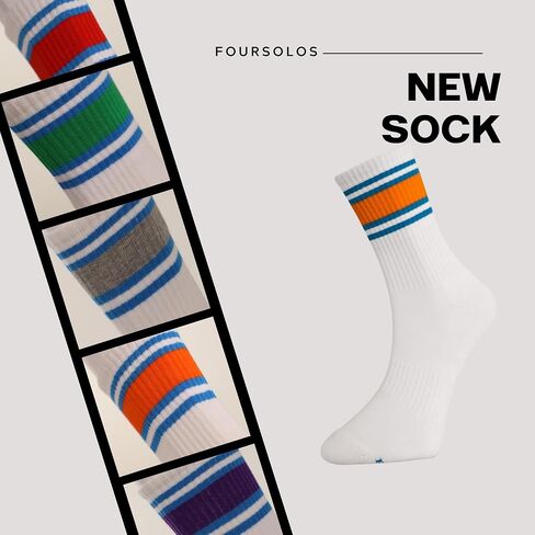 Women's Cotton Crew Tennis Socks with Terry Cushion, 6-Pack, Breathable, Colorful Stripes, Size 5-10, Ideal for Gym & Sports in Saudi Arabia