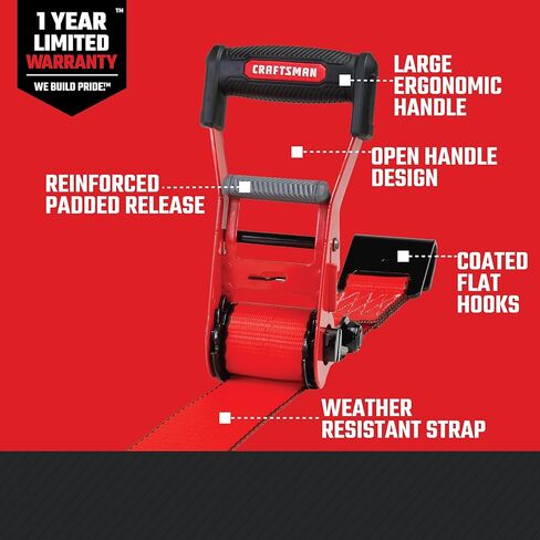 CRAFTSMAN CMXAZBS10000J Black/Red 2" x 27' Ratchet Tie Down Strap with Double J Hook - Heavyweight/Industrial Duty (10,000 lb Break Strength) in Saudi Arabia