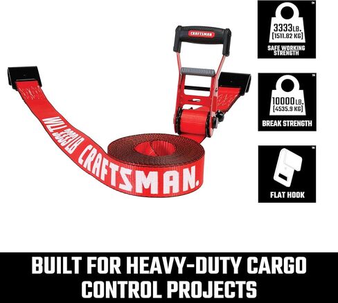 CRAFTSMAN CMXAZBS10000J Black/Red 2" x 27' Ratchet Tie Down Strap with Double J Hook - Heavyweight/Industrial Duty (10,000 lb Break Strength) in Saudi Arabia