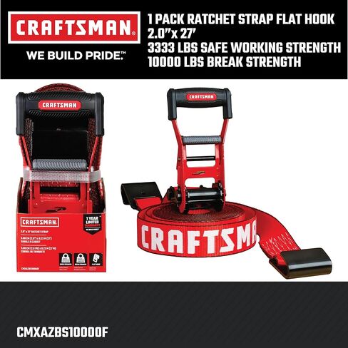 CRAFTSMAN CMXAZBS10000J Black/Red 2" x 27' Ratchet Tie Down Strap with Double J Hook - Heavyweight/Industrial Duty (10,000 lb Break Strength) in Saudi Arabia