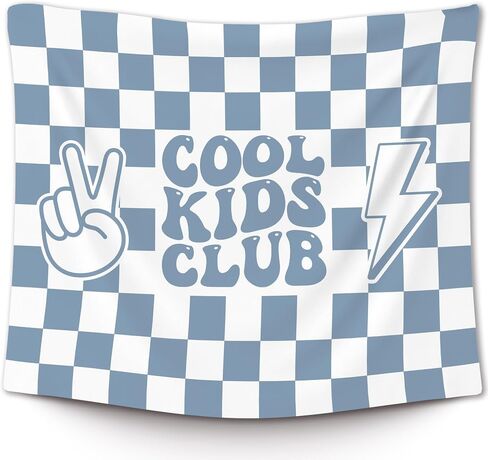 XLDLIOO Boho Cool Kids Club Blue Classroom Tapestry, Blue and White Checkered Wall Tapestry Hanging for Bedroom, Kids Tapestries Decor Art for Boy Toddler Room Nursery Classroom Playroom, 50x60in in Saudi Arabia
