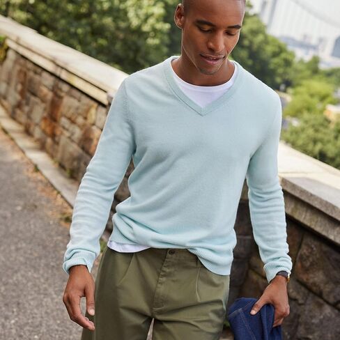 Lands' End Mens Cashmere V-Neck Sweater Andres Brown Heather Regular XX-Large in Saudi Arabia
