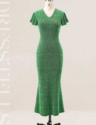 DRESSTELLS Womens Formal Sequin Party Dresses, Glitter Sparkly Cocktail Evening Wedding Guest V-Neck Long Dress in Kuwait