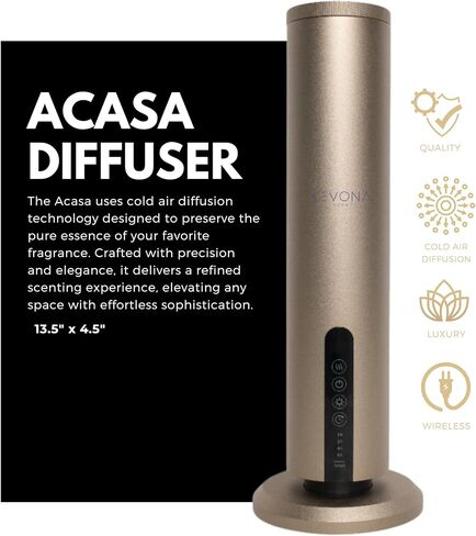Levona Scent Essential Oil Diffuser - Cold Air Diffuser, Waterless Plug-in Aroma with Night Light, App Controlled - for Home, Office & Hotel - Covers 1000 sq ft - Acasa 1000, Gold (Oil Not Included) in Saudi Arabia