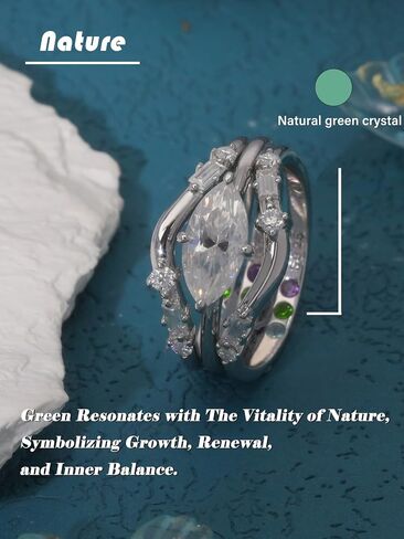 3-PC Marquise Cut Moissanite Ring Set | S925 Sterling Silver 1CT المجوهرات الزفاف ، العصابات المحفوظة مع الحجارة الجانبية الفاخرة ، حلقات غير قابلة للتكديس للنساء in Saudi Arabia