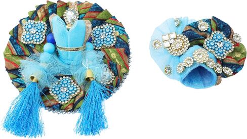Laddu Gopal Dress Cloth Bhagwan Poshak of God Krishna Kanhaiya Dev Vastra with Mukut for Metal Idol Statue for Indian Traditional Janmashtami Festival(Size:- 1-2 No.Dia- 6") Blue and Multicolour in Saudi Arabia