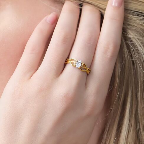 Gem Stone King 18K Yellow Gold Plated Silver 6X4MM Oval Gemstone Birthstone Heart infinity Ring | Wedding Anniversary Promise Gold Ring For Women | Available In Size 5, 6, 7, 8, 9 in Saudi Arabia