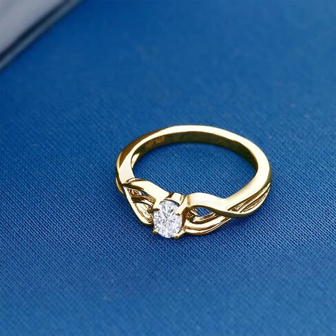 Gem Stone King 18K Yellow Gold Plated Silver 6X4MM Oval Gemstone Birthstone Heart infinity Ring | Wedding Anniversary Promise Gold Ring For Women | Available In Size 5, 6, 7, 8, 9 in Saudi Arabia