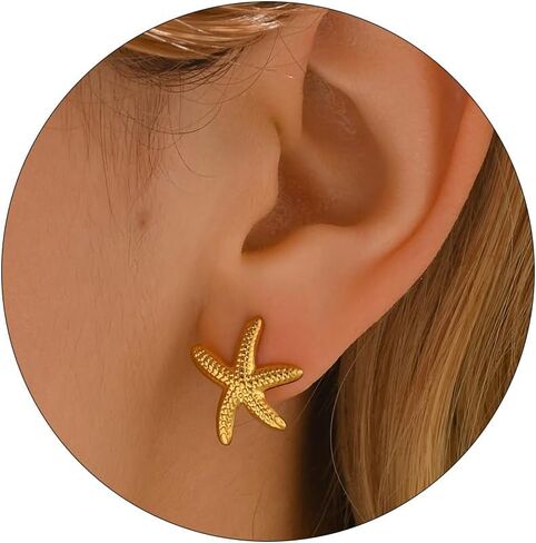 أقراط مسمار للنساء 18K الذهب المطلي بالزركونيا مكعبات Quarings Star Star Star Shell Starffish Butterfly Sun Stamen Studring الحد الأدنى in Kuwait