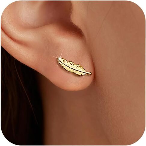 LOVECOM 925 Sterling Silver Post Feather Cartilage Studs Earrings for Women Cute Tiny Animal Feather Flat Back Piercing Earrings Small Ear Crawler Earring Jewelry Birthday Gifts to Daughter in Kuwait