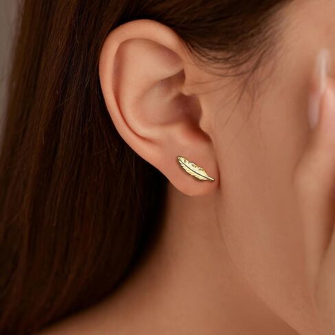 LOVECOM 925 Sterling Silver Post Feather Cartilage Studs Earrings for Women Cute Tiny Animal Feather Flat Back Piercing Earrings Small Ear Crawler Earring Jewelry Birthday Gifts to Daughter in Kuwait