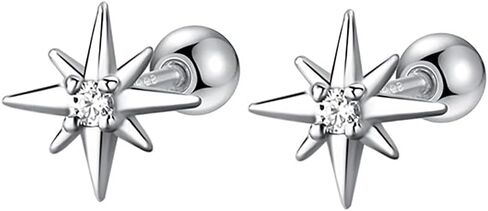 Tiny Star CZ Stud Earrings for Women 925 Sterling Silver Cute Crystal Screw Ball Back Cartilage Tragus Sleeper Mini Studs Earring Dainty Jewelry Gifts Hypoallergenic for Sensitive Ears 20G in Saudi Arabia