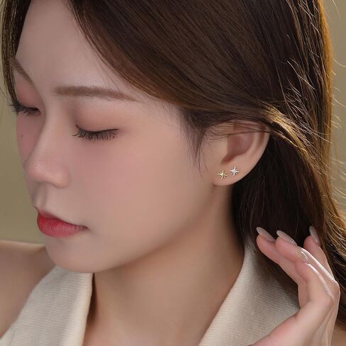 Tiny Star CZ Stud Earrings for Women 925 Sterling Silver Cute Crystal Screw Ball Back Cartilage Tragus Sleeper Mini Studs Earring Dainty Jewelry Gifts Hypoallergenic for Sensitive Ears 20G in Saudi Arabia