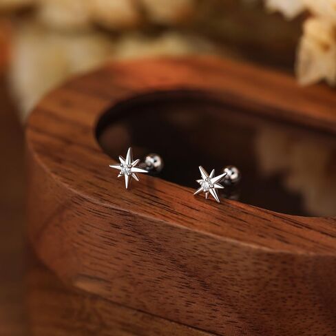 Tiny Star CZ Stud Earrings for Women 925 Sterling Silver Cute Crystal Screw Ball Back Cartilage Tragus Sleeper Mini Studs Earring Dainty Jewelry Gifts Hypoallergenic for Sensitive Ears 20G in Saudi Arabia