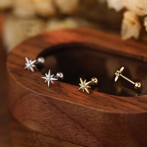 Tiny Star CZ Stud Earrings for Women 925 Sterling Silver Cute Crystal Screw Ball Back Cartilage Tragus Sleeper Mini Studs Earring Dainty Jewelry Gifts Hypoallergenic for Sensitive Ears 20G in Saudi Arabia