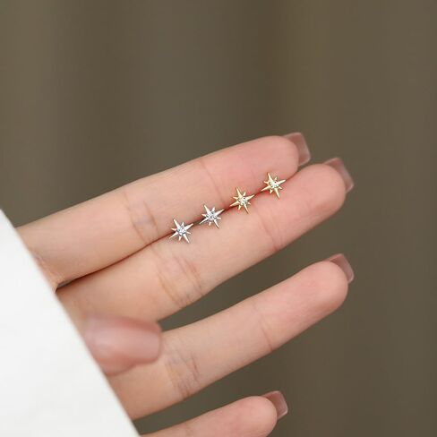 Tiny Star CZ Stud Earrings for Women 925 Sterling Silver Cute Crystal Screw Ball Back Cartilage Tragus Sleeper Mini Studs Earring Dainty Jewelry Gifts Hypoallergenic for Sensitive Ears 20G in Saudi Arabia