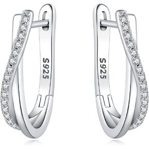 925 Sterling Silver Hoop Earrings for Women, Small Trendy Hoops Sparkly Cubic Zirconia Hypoallergenic Huggie Earrings Fashion Jewelry Gifts for Sensitive Ears - Twisted Hoops in Saudi Arabia