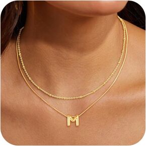 Layered Initial Necklaces for Women, Bubble Letter 14k Gold Plated A-Z Pendant Choker Necklaces Set for Women Dainty Tiny Monogram Personalized Necklace Stack Trendy Name Non Tarnish Jewelry in Kuwait