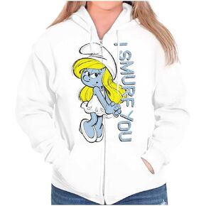 Brisco Brands Flirty Smurfette I Smurf You Cartoon Zip Hoodie Sweatshirt Women in Kuwait