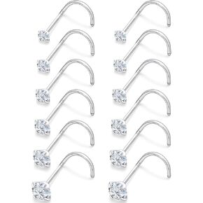 18G 20G 22G Corkcrew Nose Rings Studs 316L Surgical Steel Hypoallergenic Nose Studs Nostril Piercing Jewelry for Women Men Cubic Zirconia Size 1.5mm 2mm 2.5mm 3mm 3.5mm 4mm in Kuwait