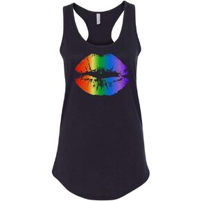 Kiss Print Rainbow Lips Tank Top Fitted Racerback Women's in Kuwait