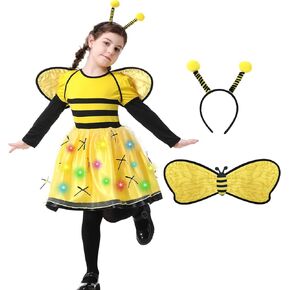 Resiwai Girls Light up Butterfly Costume, Kids Bumble Bee Costume, Toddlers Ladybug Dress Costume, Halloween Outfit for 4-12Y in Kuwait