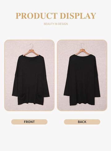 Eytino Womens Plus Size Long Sleeve Tops Crewneck Lightweight Sweatshirt Loose Casual Oversized T Shirts with Pockets(1X-5X) in Kuwait