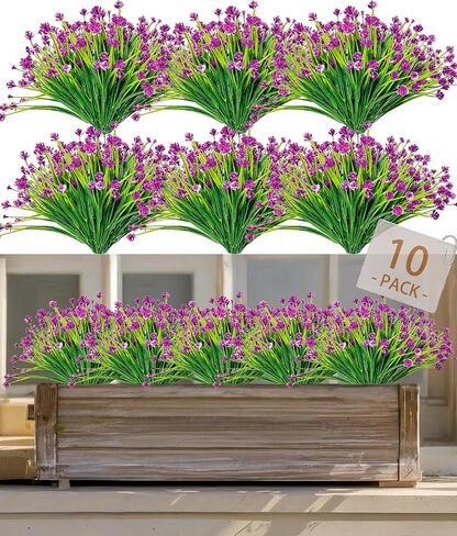 Plastic Artificial Flowers 10 Bundles Outdoor Artificial Fake Flowers Faux Plastic Shrubs Plants No Fade for Outdoor Porch Farmhouse White in Saudi Arabia