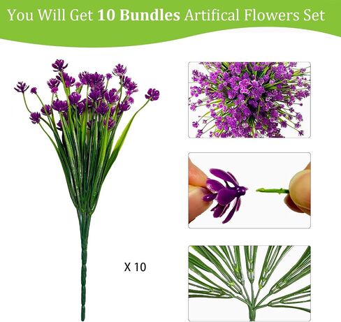 Plastic Artificial Flowers 10 Bundles Outdoor Artificial Fake Flowers Faux Plastic Shrubs Plants No Fade for Outdoor Porch Farmhouse White in Saudi Arabia